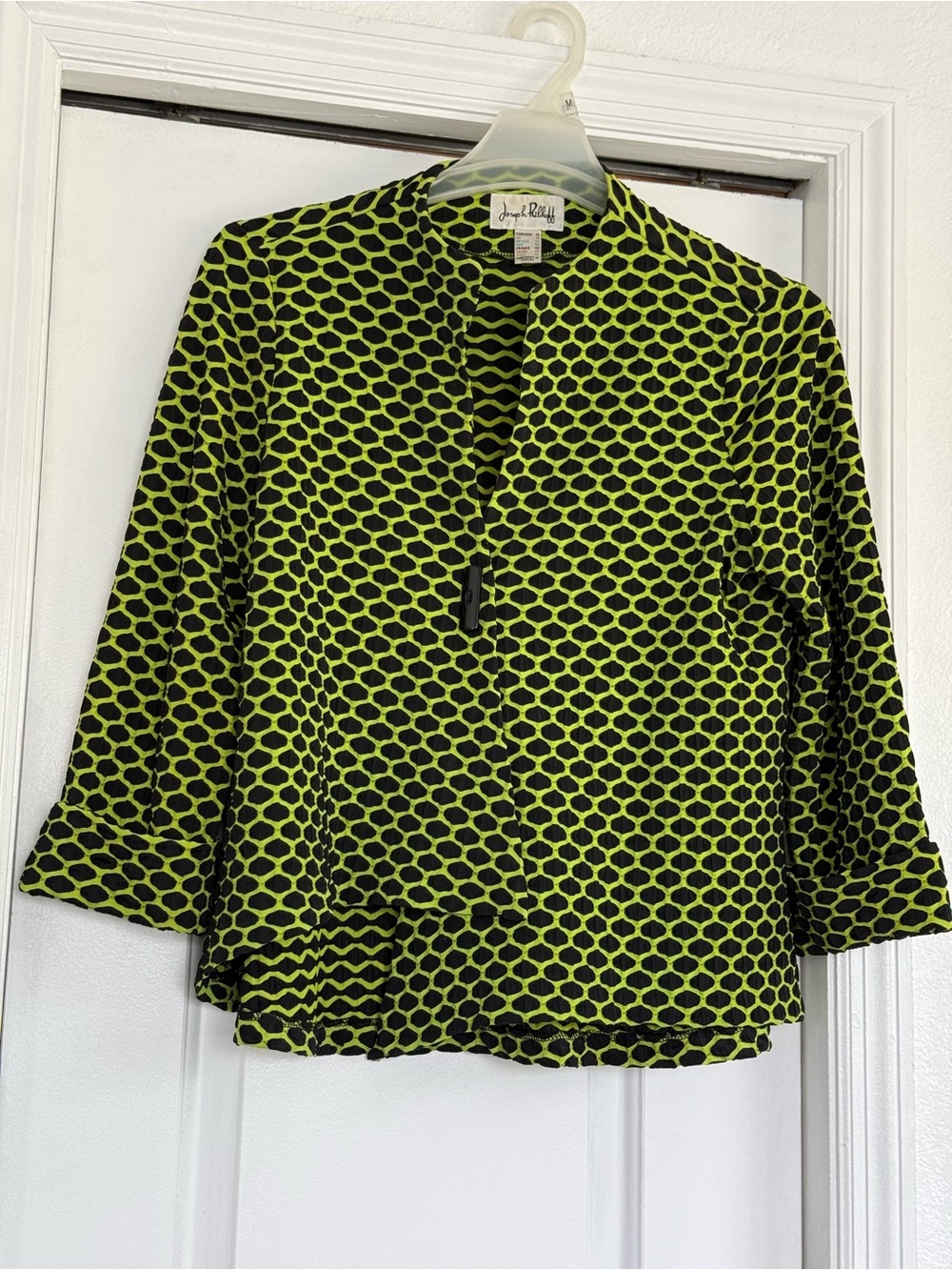 Joseph Ribkoff Black and Lime Green Patterned Blazer